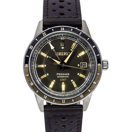 Seiko Presage Style60s GMT Calf Leather Strap Black Dial Automatic SSK013J1 Mens Watch