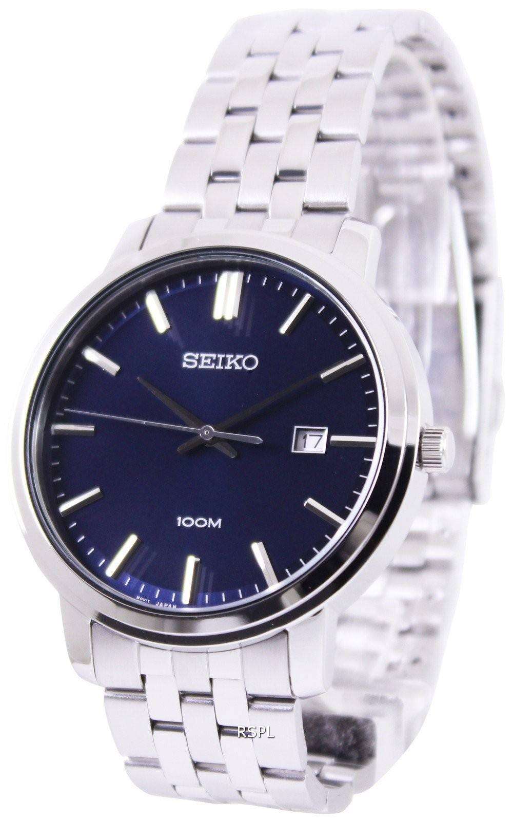 Seiko men's quartz on sale blue dial watch