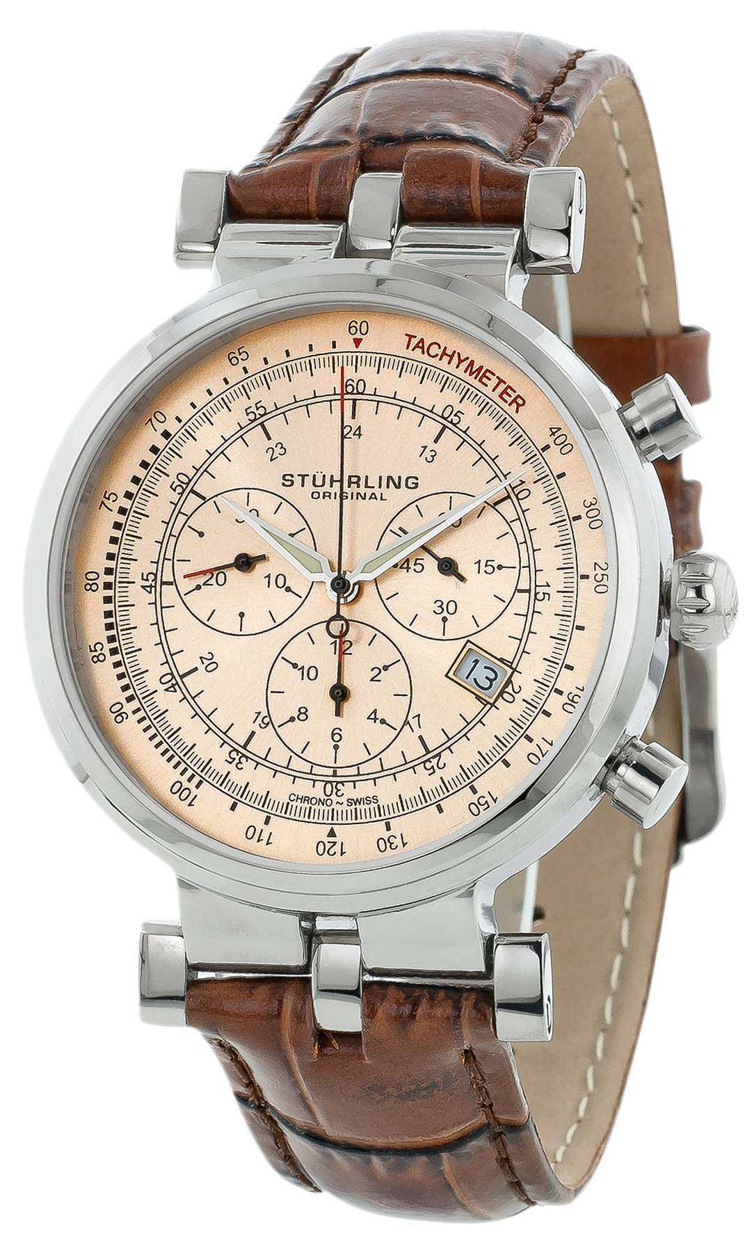 Stuhrling Original Trackmaster Swiss Quartz Brown Leather 211.3315K55 ...