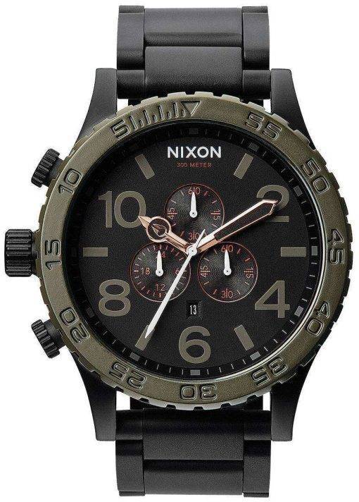 Nixon Matte Black Industrial Green Chronograph 300M A083-1530-00 Mens Watch