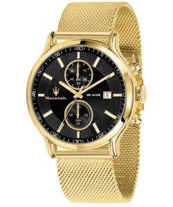 Maserati Epoca Chronograph Gold Tone Stainless Steel Mesh Black Dial Quartz R8873618014 100M Men's Watch