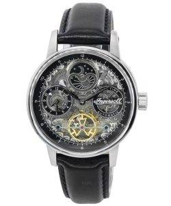 Ingersoll The Jazz Sun and Moon Phase Leather Strap Skeleton Silver Dial Automatic I07701 Mens Watch