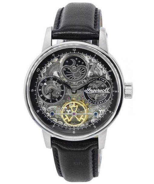 Ingersoll The Jazz Sun and Moon Phase Leather Strap Skeleton Silver Dial Automatic I07701 Mens Watch