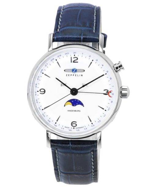 Zeppelin LZ 129 Hindenburg Leather Strap Moon Phase White Dial Quartz 80761 Men's Watch