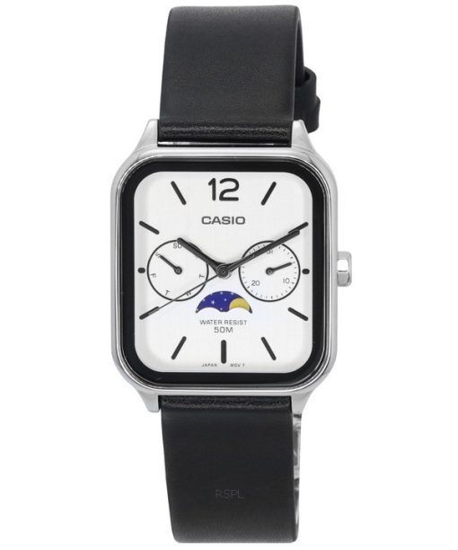 Casio Standard Analog Moon Phase Leather Strap White Dial Quartz MTP-M305L-7A Men's Watch