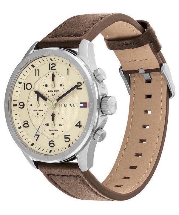 Tommy Hilfiger Axel Multifunction Leather Strap Cream Dial Quartz 1792003  Mens Watch