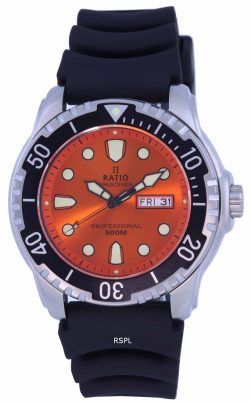 Ratio FreeDiver Orange Dial PU Strap Quartz 48HA90-02-ORG 500M Mens Watch