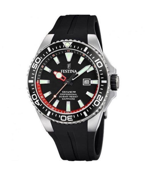 Festina Diver Rubber Strap Black Dial Quartz F20664-3 200M Mens Watch