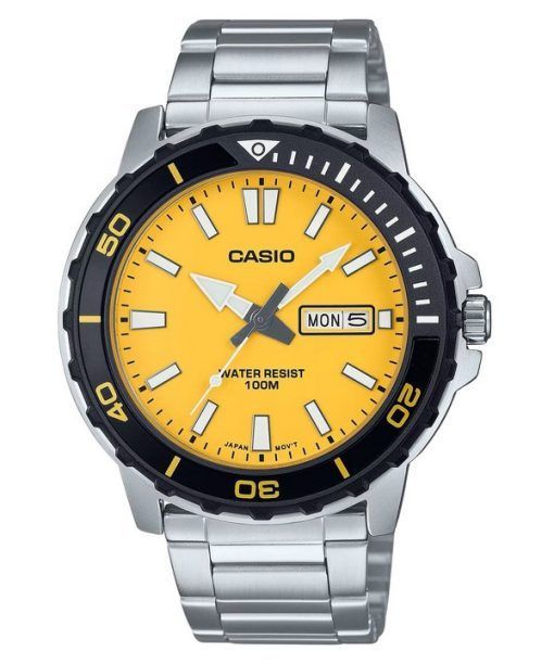 Casio Standard Analog Stainless Steel Yellow Dial Quartz MTD-125D-9AV 100M Men's Watch