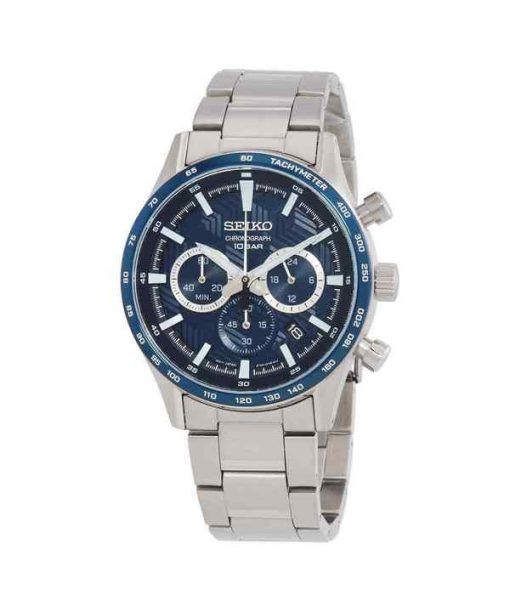 Seiko Sports Chronograph Stainless Steel Blue Dial Quartz SSB445P1 100M Men's Watch