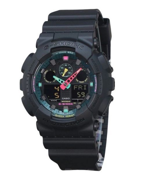 Casio G-Shock Analog Digital Multi Fluorescent Accents Series Resin Strap Black Dial Quartz GA-100MF-1A 200M Men's Watch