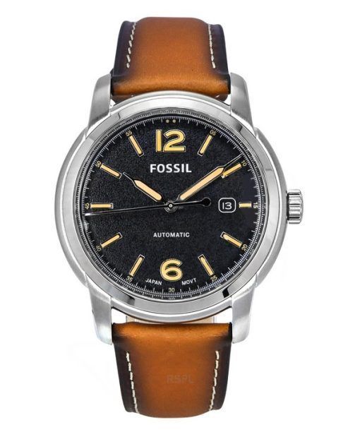 Fossil Heritage Luggage Leather Strap Black Dial Automatic ME3233 Mens Watch