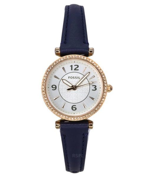 Fossil Carlie Crystal Accents Silver Dial Navy LiteHide Leather Quartz ES5295 Women's Watch