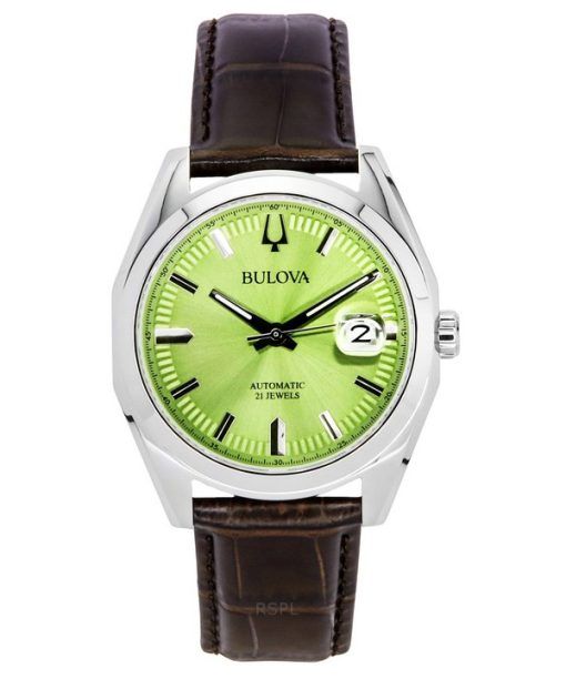 Bulova Surveyor Leather Strap Green Dial Automatic 96B427 Men's Watch