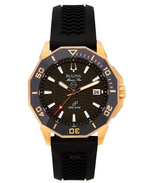 Bulova Marine Star Black Silicone Strap Brown Dial Precisionist Quartz Diver's 200M 98B421 Men's Watch