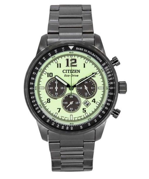 Citizen Eco-Drive Chronograph Grey Ion Stainless Steel Full Luminous Green Dial CA4507-84X 100M Men's Watch