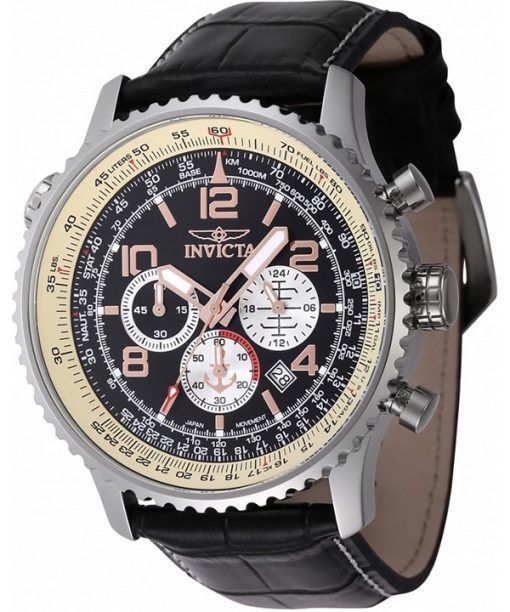 Invicta Ocean Voyage Chronograph Leather Strap Black Dial Quartz Diver's 47255 200M Men's Watch