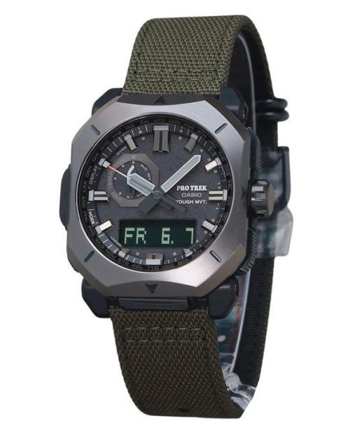 Casio ProTrek Analog Digital Green Cordura Cloth Strap Grey Dial Tough Solar PRW-6900YB-3 100M Men's Watch