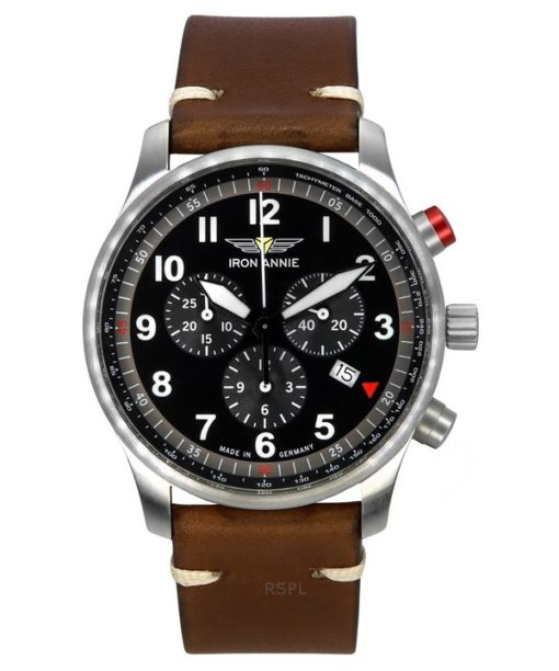 Iron Annie F13 Tempelhof Chronograph Brown Leather Strap Black Dial Quartz 56882 Men's Watch