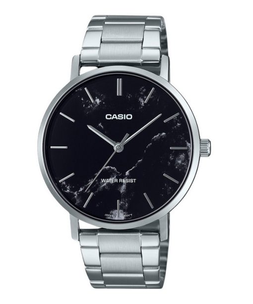 Casio Standard Analog Stainless Steel Marble Inspired Black Dial Quartz MTP-VT01DM-1A Men's Watch