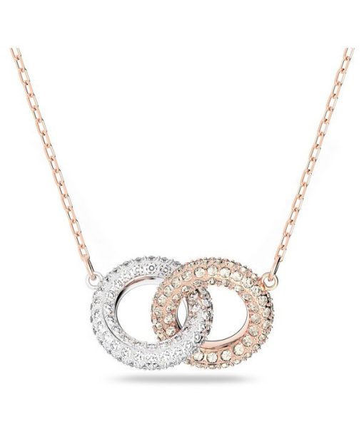 Swarovski Dextera Clear Crystals And Rose Gold Tone Plated Intertwined Circles Necklace 5414999 For Women