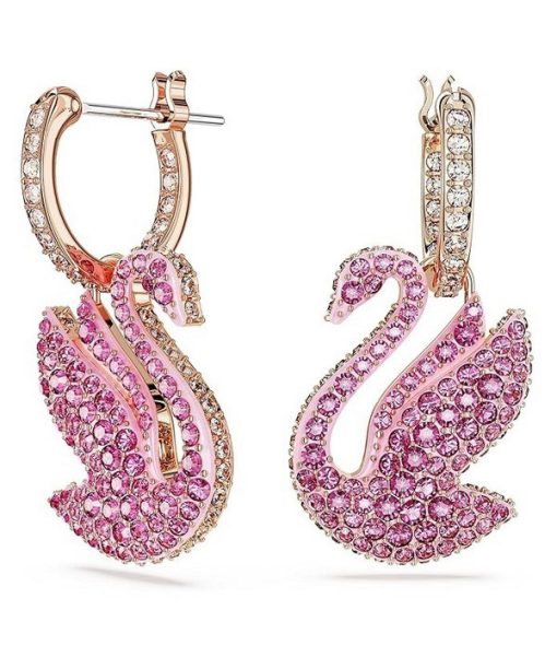 Swarovski Swan Pink Crystals And Rose Gold Tone Plated Drop Earrings 5647544 For Women