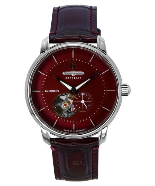 Zeppelin LZ 120 Bodensee Leather Strap Red Open Heart Dial Automatic 81665 Men's Watch