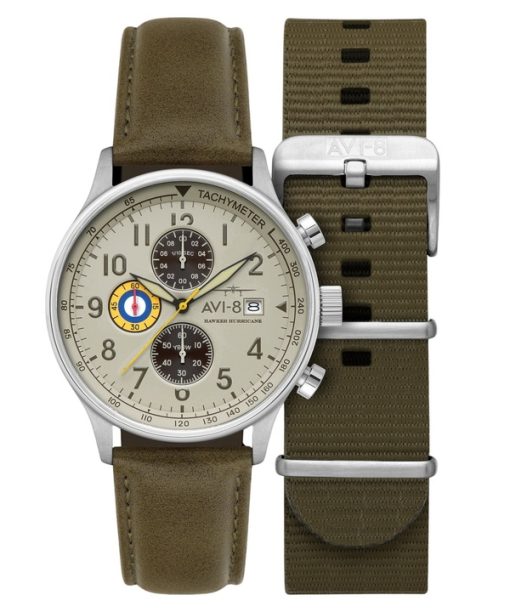 AVI-8 Hawker Hurricane Classic Chronograph Khaki Dial Quartz AV-4011-1B Men's Watch With Extra Strap