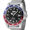 Invicta Pro Diver Stainless Steel Blue And Red Pepsi Bezel Black Dial Automatic Divers 47965 200M Mens Watch