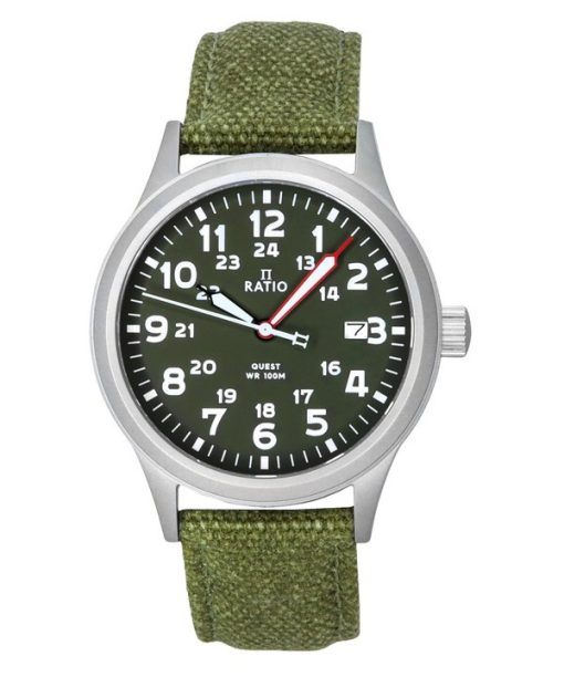 Ratio Quest Men's Field Watch Sapphire Canvas Strap Khaki Green Dial Quartz RTQ029 100M Lewis And Clark Edition