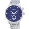 Refurbished Citizen Eco-Drive Moon Phase Blue Textured Dial Japan Made AP1050-56L Men's Watch