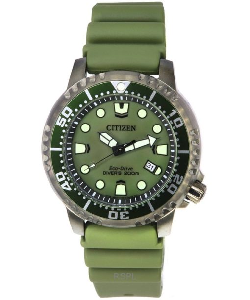 Refurbished Citizen Promaster Marine Rubber Strap Green Dial Eco-Drive Diver's BN0157-11X 200M Men's Watch