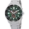 Citizen Eco-Drive Chronograph GMT Stainless Steel Green Dial AT2561-81X 100M Mens Watch