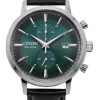 Citizen Eco-Drive Chronograph Leather Strap Green Dial CA7069-24X Mens Watch