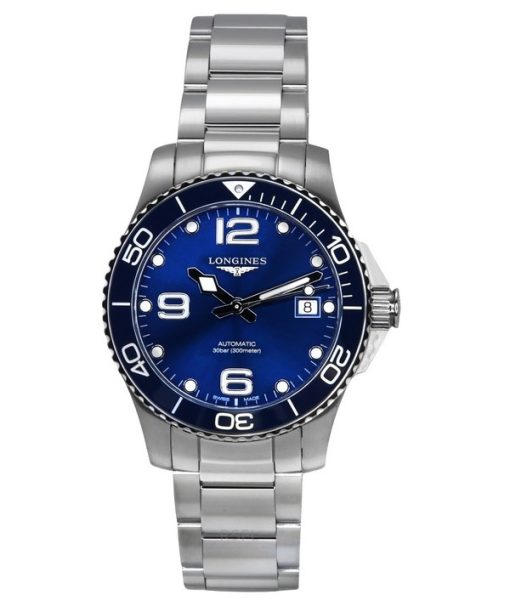 Longines HydroConquest Stainless Steel Sunray Blue Dial Automatic Diver's L3.780.4.96.6 300M Men's Watch