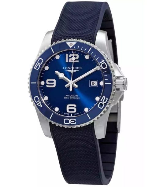 Longines Hydroconquest Rubber Strap Sunray Blue Dial Automatic Divers L3.781.4.96.9 300M Mens Watch