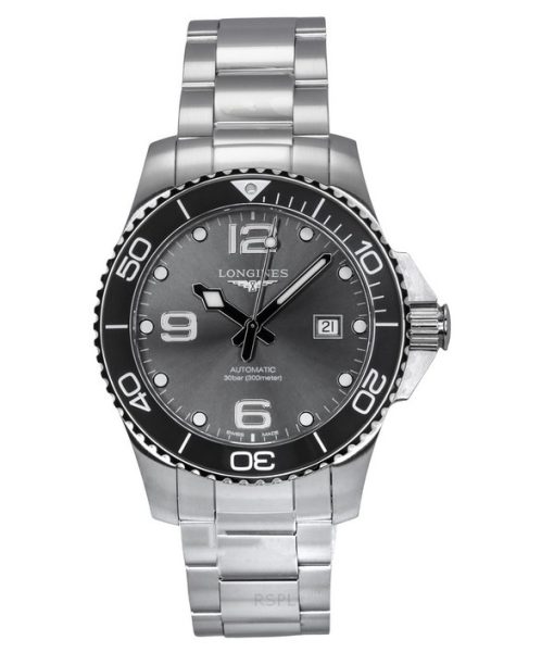 Longines Hydroconquest Stainless Steel Sunray Grey Dial Automatic Diver's L3.782.4.76.6 300M Men's Watch