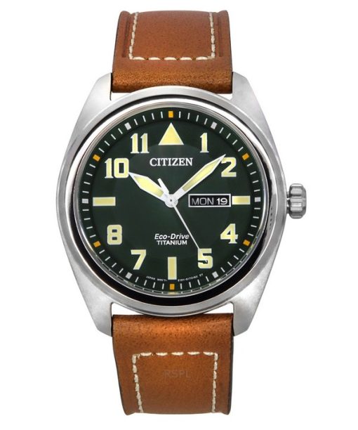 Citizen Eco-Drive Super Titanium Leather Strap Green Dial BM8560-11X 100M Men's Watch